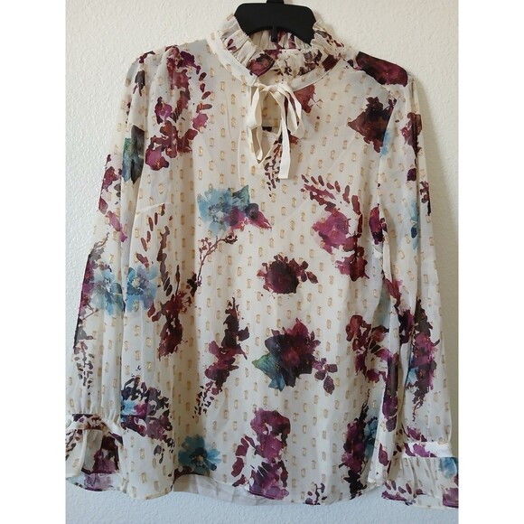 Soft Surroundings Floral Tunic Top Metallic Ruffles Tassels Boho Size Medium - Picture 1 of 16